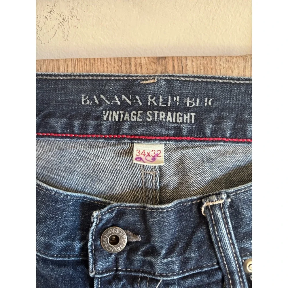 Banana Republic Vintage Straight Mens Dark Wash Distressed Denim Jeans 34x32